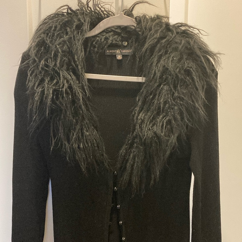 Black Duster Cardigan w/ Faux Fur Collar